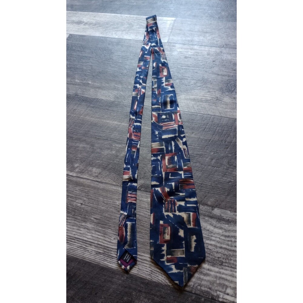 Barrington Blue, Ivory & Tan Made in USA 100% Imported Silk Tie,Vtg